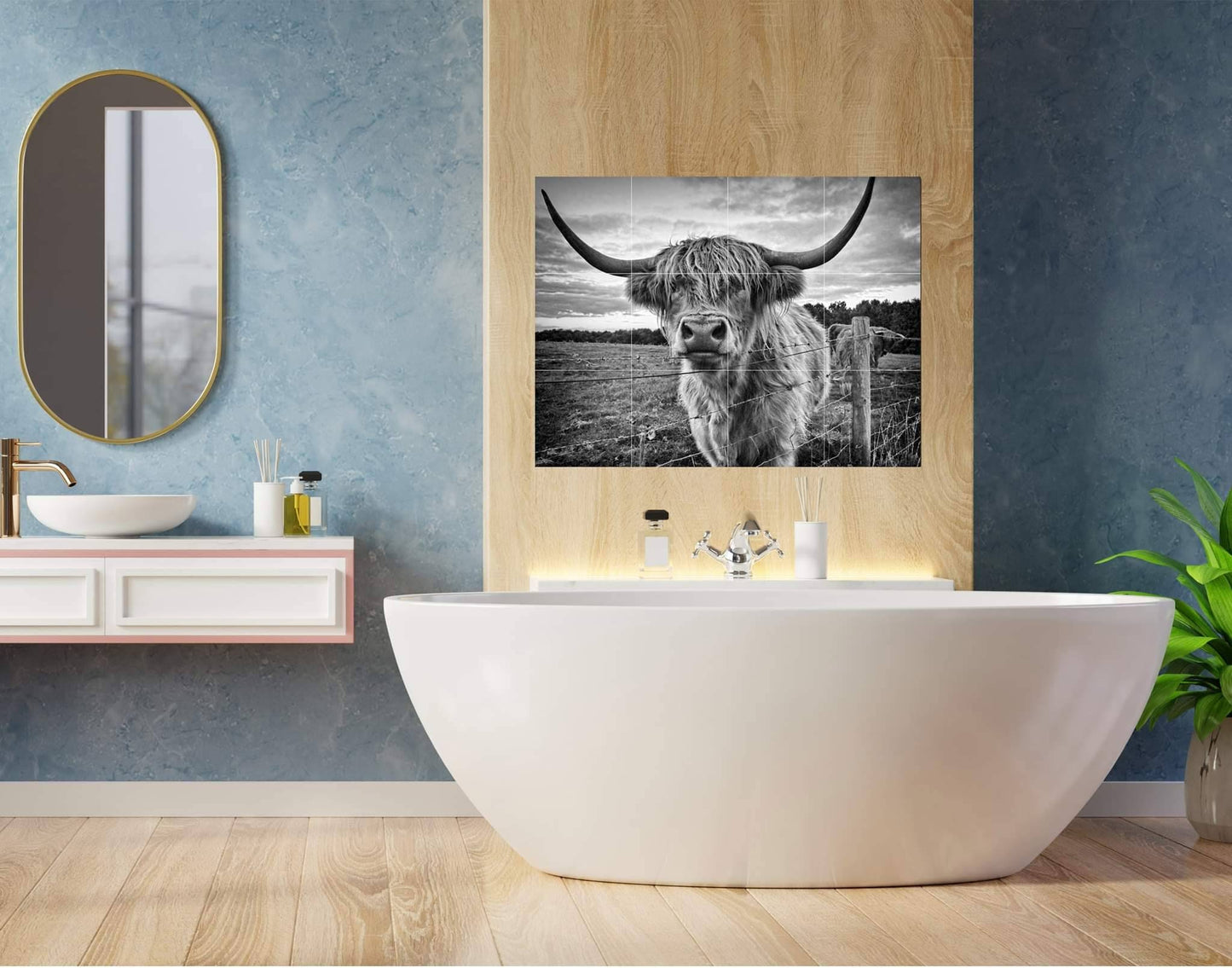 Tile Mural/Mosaic Ceramic Panel of a Scottish Highland Cow - Yak wall print - Scottish Cow print - Tile Mural - Gloss Tiles - Tile Mosaic