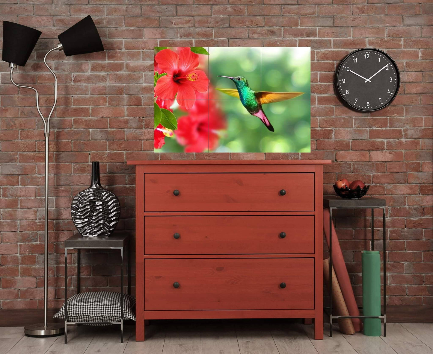 Tile Mural/Mosaic Ceramic Panel of a Hummingbird feeding on a flower- Colourful Wall Art - Tile Mural Art Print - Home Decor - Tile Mosaic