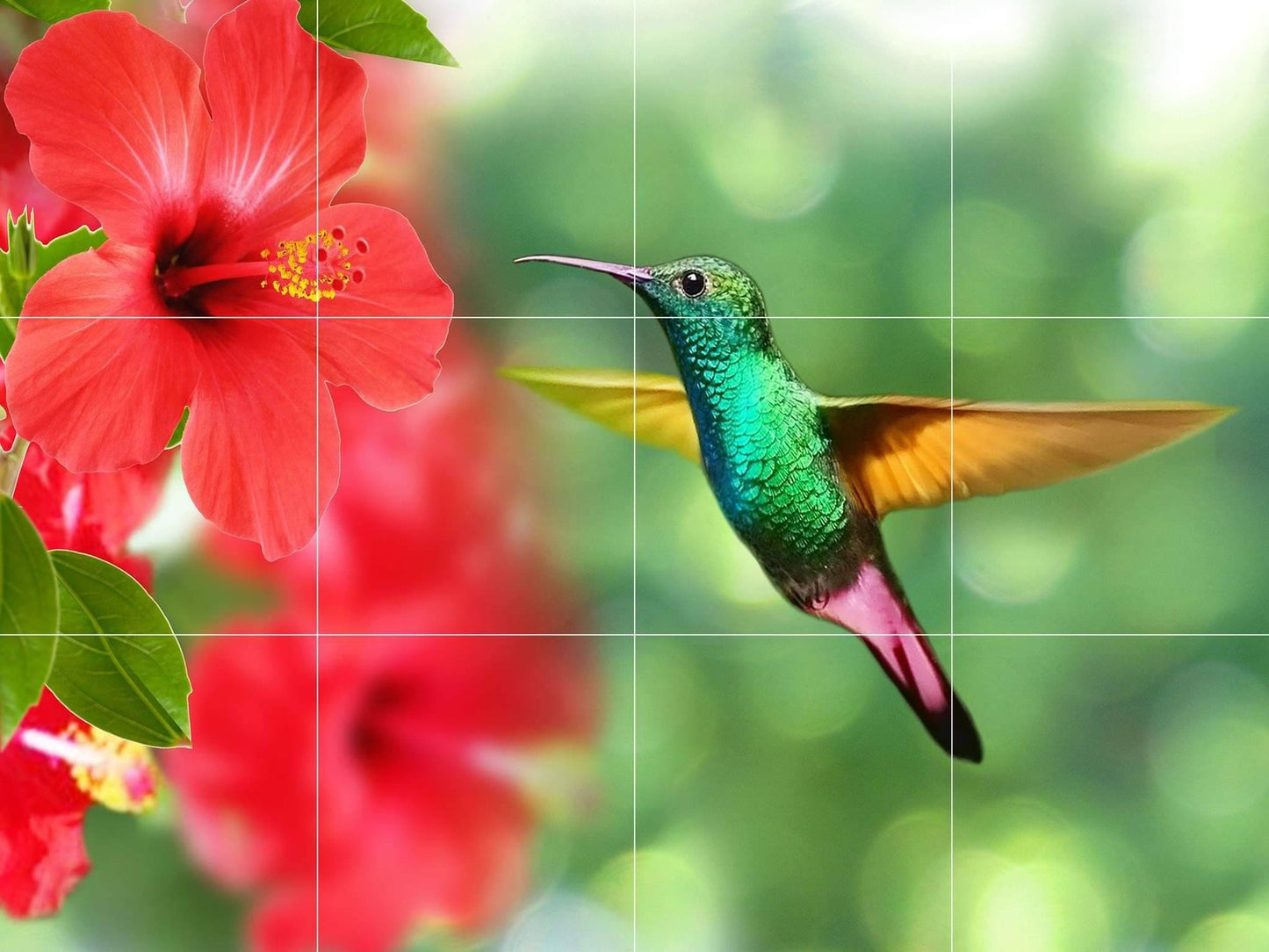 Tile Mural/Mosaic Ceramic Panel of a Hummingbird feeding on a flower- Colourful Wall Art - Tile Mural Art Print - Home Decor - Tile Mosaic