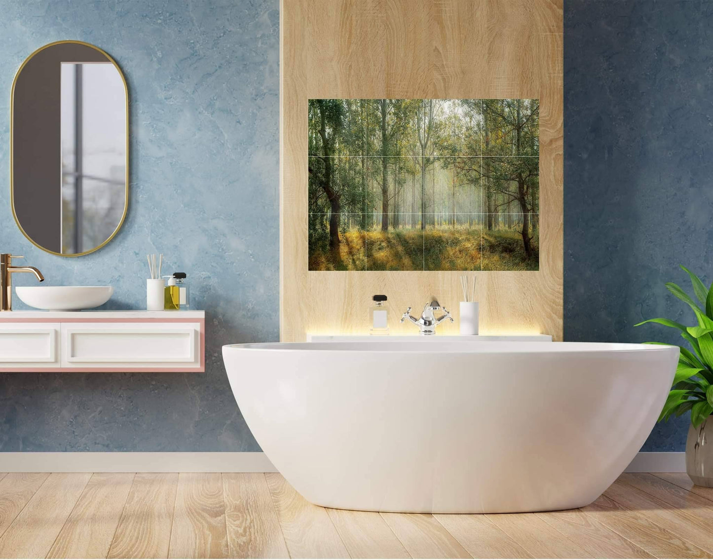Tile Mural/Mosaic Ceramic Panel of a Misty Forest - Colourful Wall Nature Art - Tile Mural - Gloss Tiles - Tile Mosaic