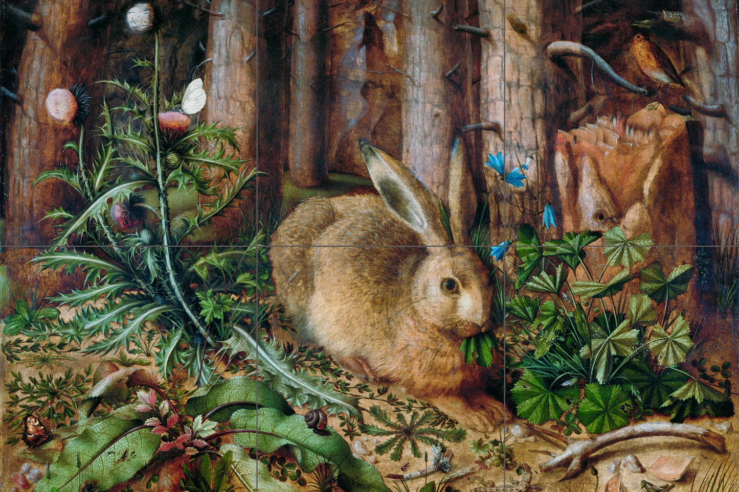 Tile Mural/Mosaic Ceramic Panel of Hans Hoffmann a Hare in the Forest - Hare Wall Print -Tile Mural - Gloss Tiles -Tile Mosaic - Home decor