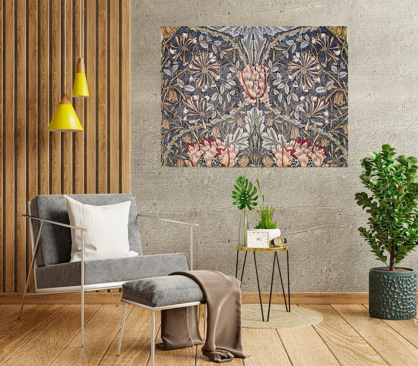 Tile Mural/Mosaic Ceramic Panel of Printed Linen Honeysuckle William Morris - William Morris wall art - Tile Mural -Gloss Tiles-Tile Mosaic