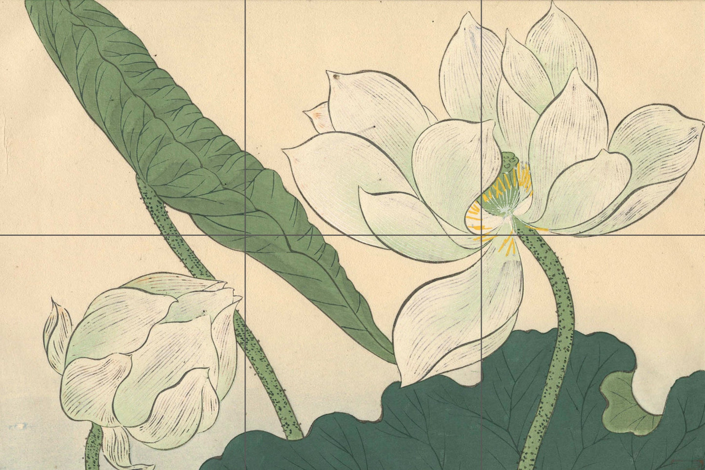 Tile Mural/Mosaic Ceramic Panel of Lotus Flower Sakai Hoitsu -Japanese Wall Art - Tile Mural - Gloss Tiles -Tile Mosaic
