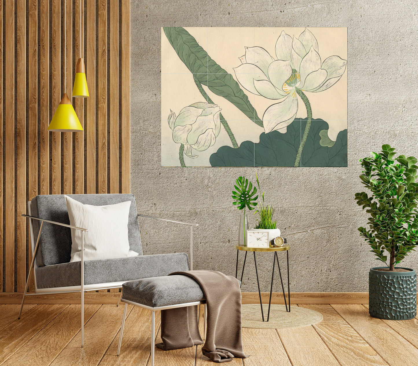 Tile Mural/Mosaic Ceramic Panel of Lotus Flower Sakai Hoitsu -Japanese Wall Art - Tile Mural - Gloss Tiles -Tile Mosaic