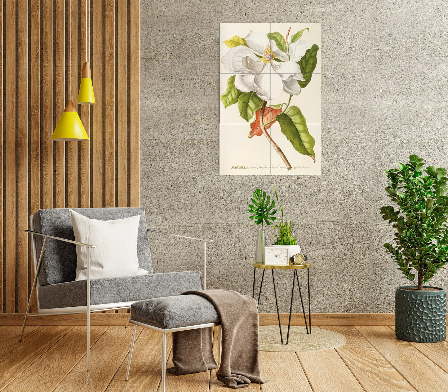 Tile Mural/Mosaic Ceramic Panel of Dionysius Ehret Magnolia - Vintage Botanica print - Magnolia print - Tile Mosaic - Floral Tile Mural