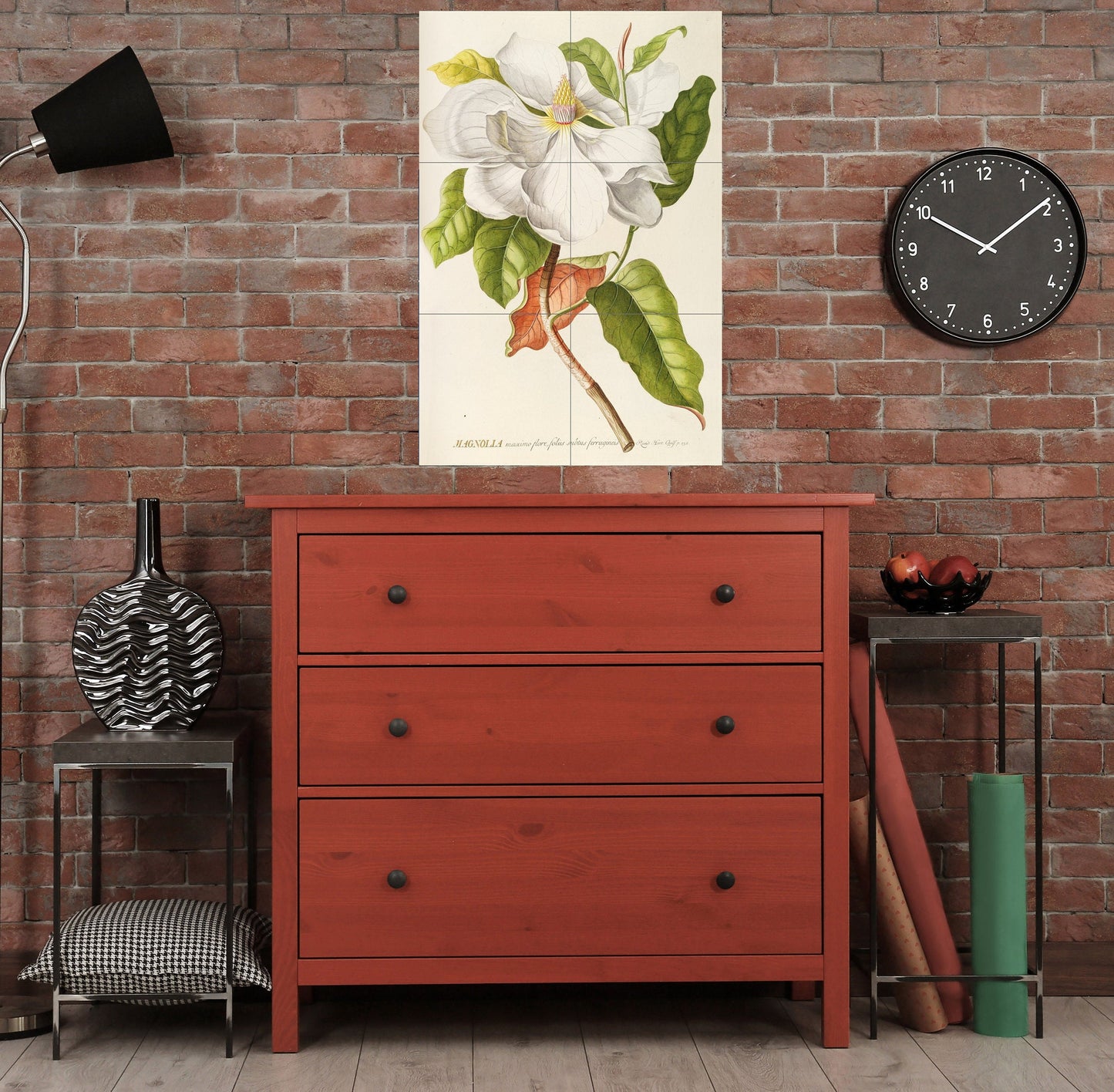 Tile Mural/Mosaic Ceramic Panel of Dionysius Ehret Magnolia - Vintage Botanica print - Magnolia print - Tile Mosaic - Floral Tile Mural