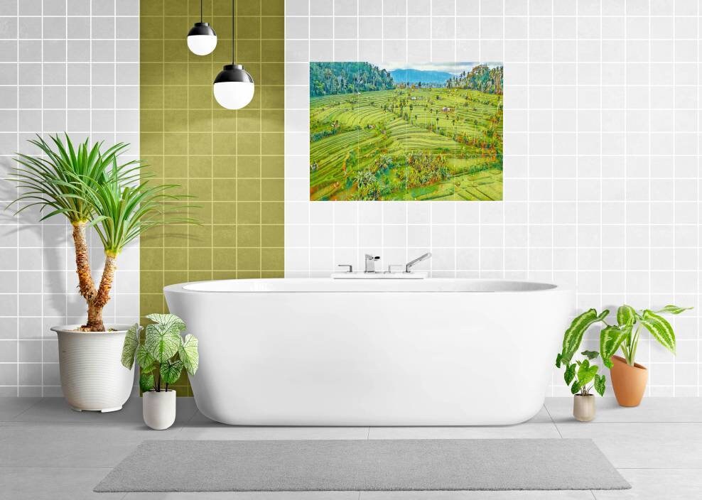 Tile Mural/Mosaic Ceramic Panel of Bali Indonesia Rice Terrace Landscape - Indonesia Wall Print - Tile Mural - Gloss Tiles - Tile Mosaic