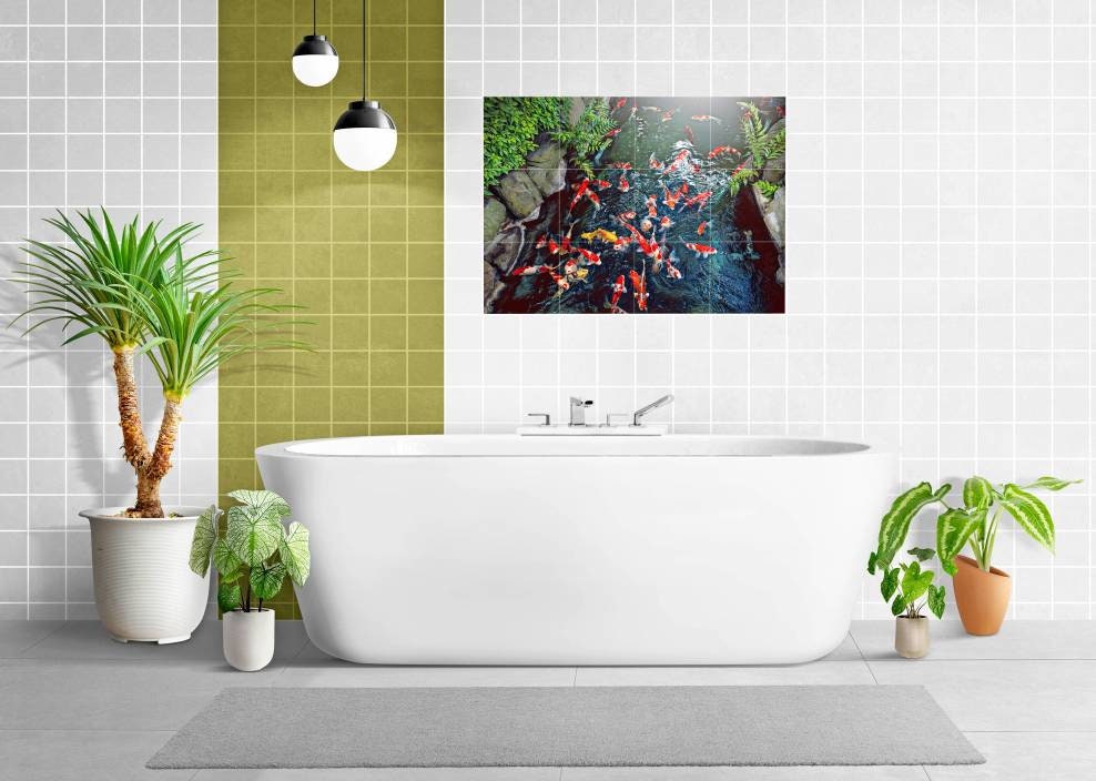 Tile Mural/Mosaic Ceramic Panel of a Japanese Koi Fish Pond - Koi Fish wall print - Japanese Tile Mural -Gloss Tiles -Tile Mosaic