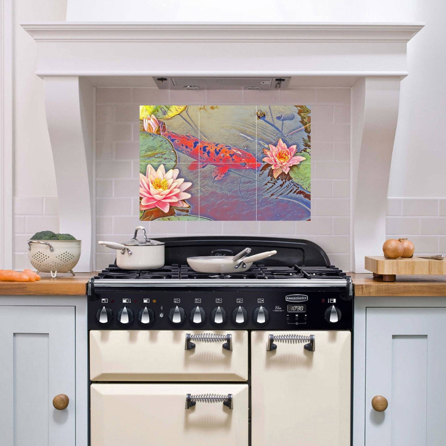 Tile Mural/Mosaic Ceramic Panel of a Japanese Koi Fish Lotus Pond - Koi Fish wall print - Japanese Tile Mural -Gloss Tiles -Tile Mosaic