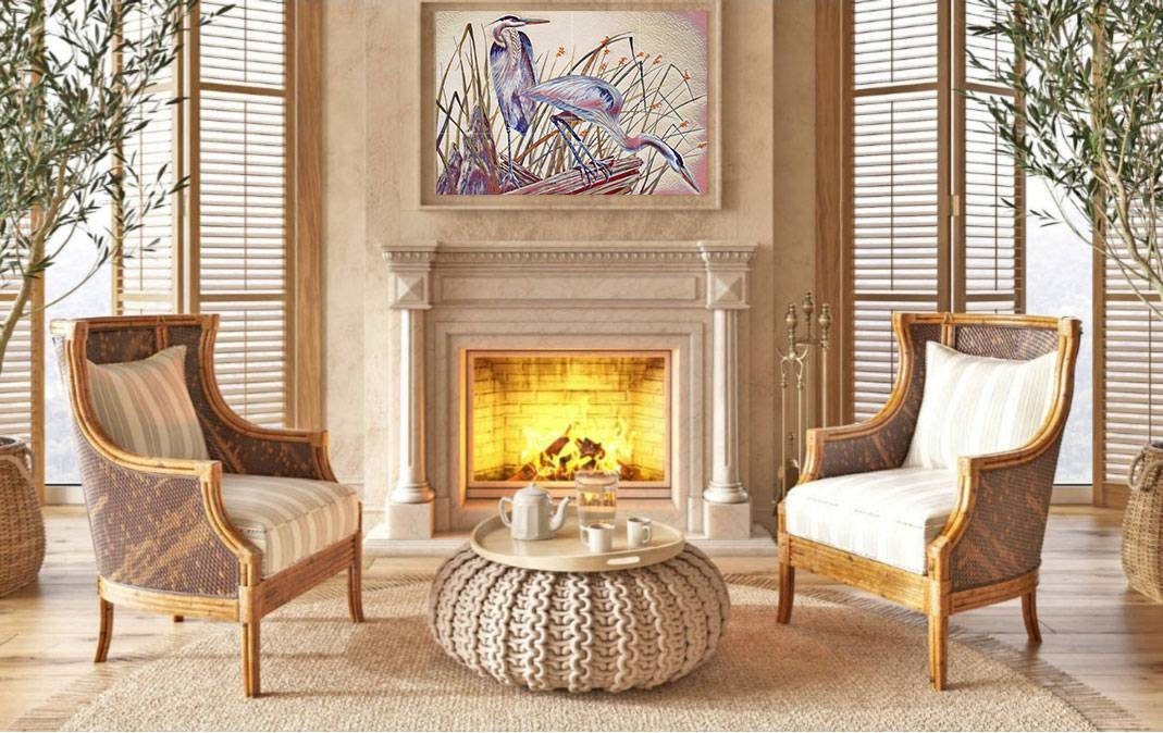 Tile Mural/Mosaic Ceramic Panel of Blue Herons Birds - Heron Birds Wall Art - Heron Birds Print - Tile Mural - Gloss Tiles - Tile Mosaic
