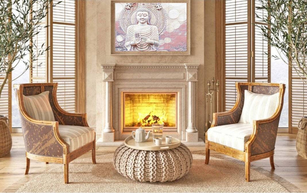 Tile Mural/Mosaic Ceramic Panel of Buddha - Buddha wall print - Buddha wall art - Tile Mural - Gloss Tiles - Tile Mosaic - Bathroom tiles