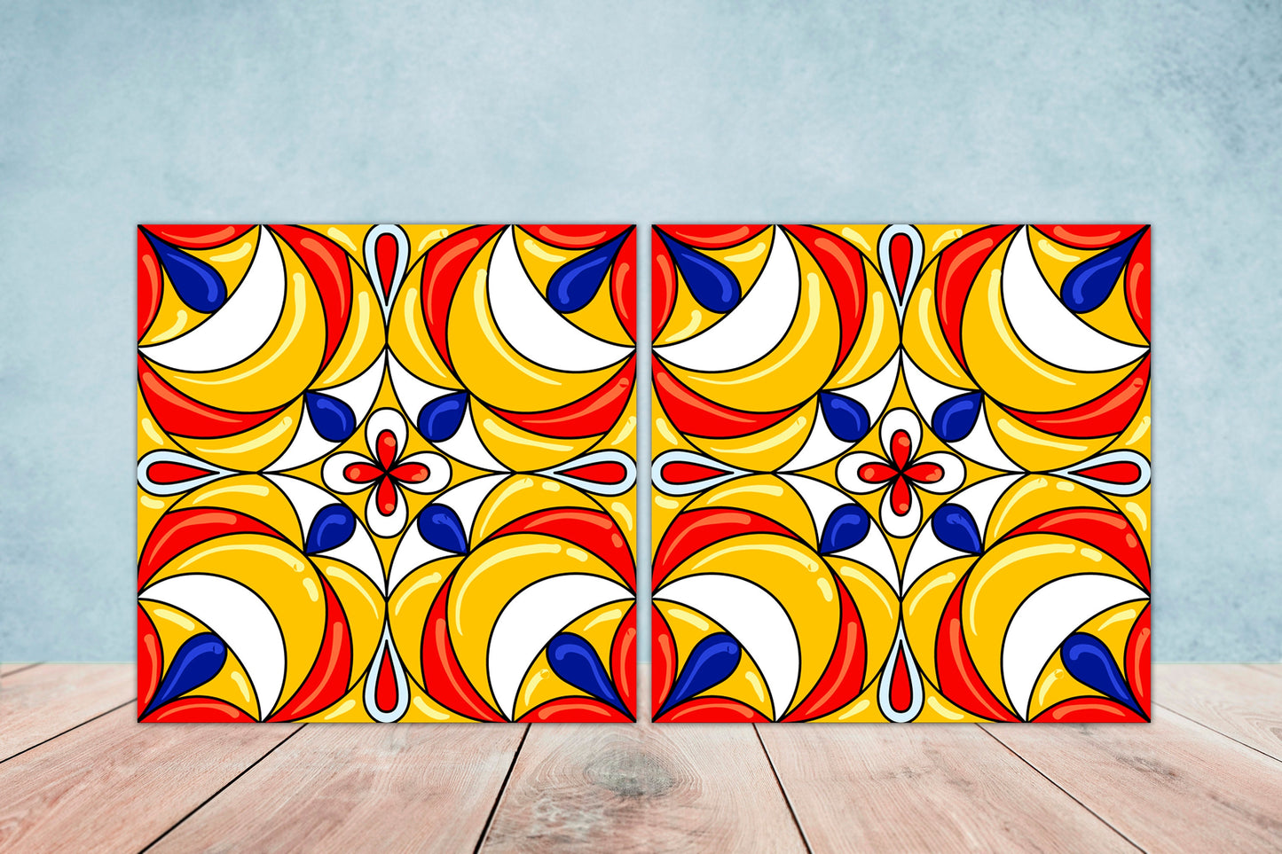 Italian Majolica Ceramic Tiles - Two square 6 x 6 inches decorative ceramic wall tiles - Kitchen backsplash tiles - Bathroom tiles