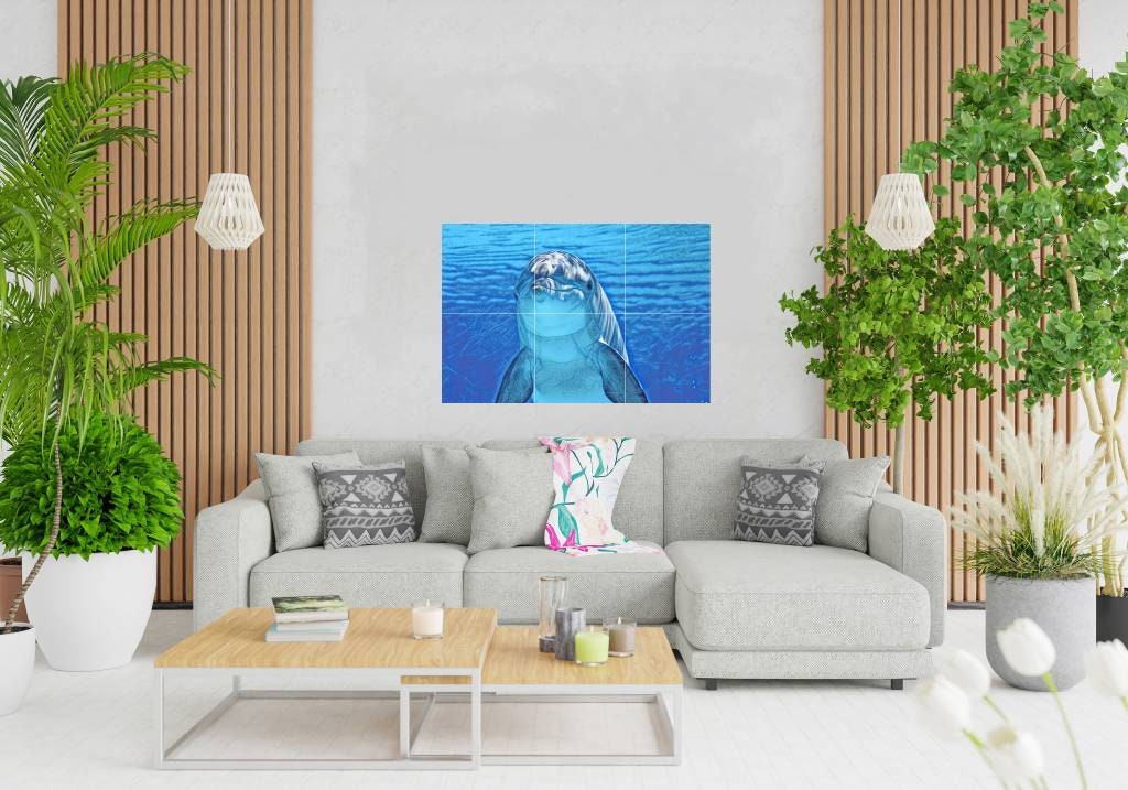 Tile Mural/Mosaic Ceramic Panel of a Dolphin - Colourful Wall Art - Tile Mural Art Print - Home Decor - Tile Mosaic