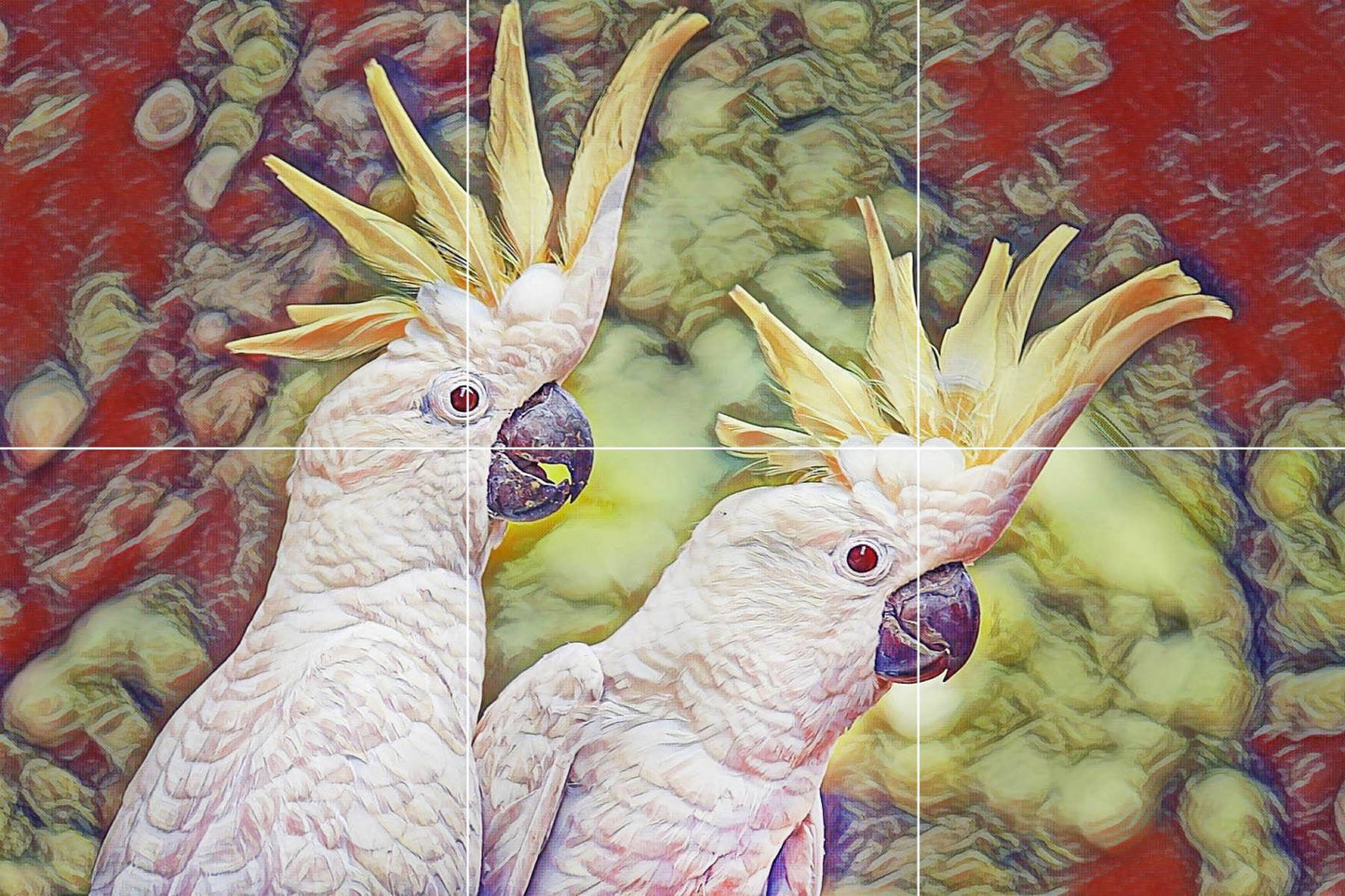 Tile Mural/Mosaic Ceramic Panel of Parrots Cockatoo Tropical Birds - Parrots wall print - Parrot wall art - Tile Mural - Tile Mosaic