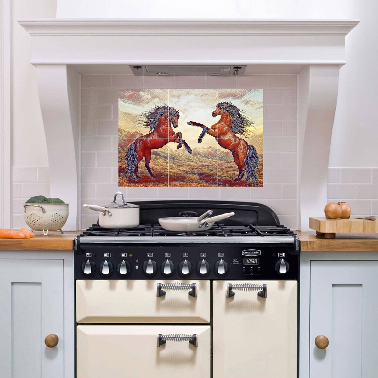 Tile Mural/Mosaic Ceramic Panel of Horses - Colourful Wall Nature Art - Horse Tile Mural - Gloss Tiles - Tile Mosaic