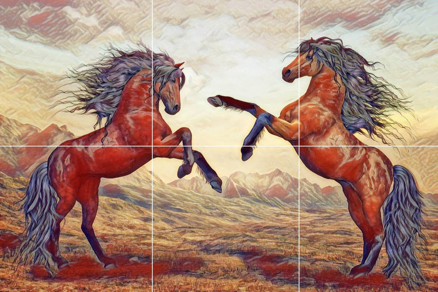 Tile Mural/Mosaic Ceramic Panel of Horses - Colourful Wall Nature Art - Horse Tile Mural - Gloss Tiles - Tile Mosaic