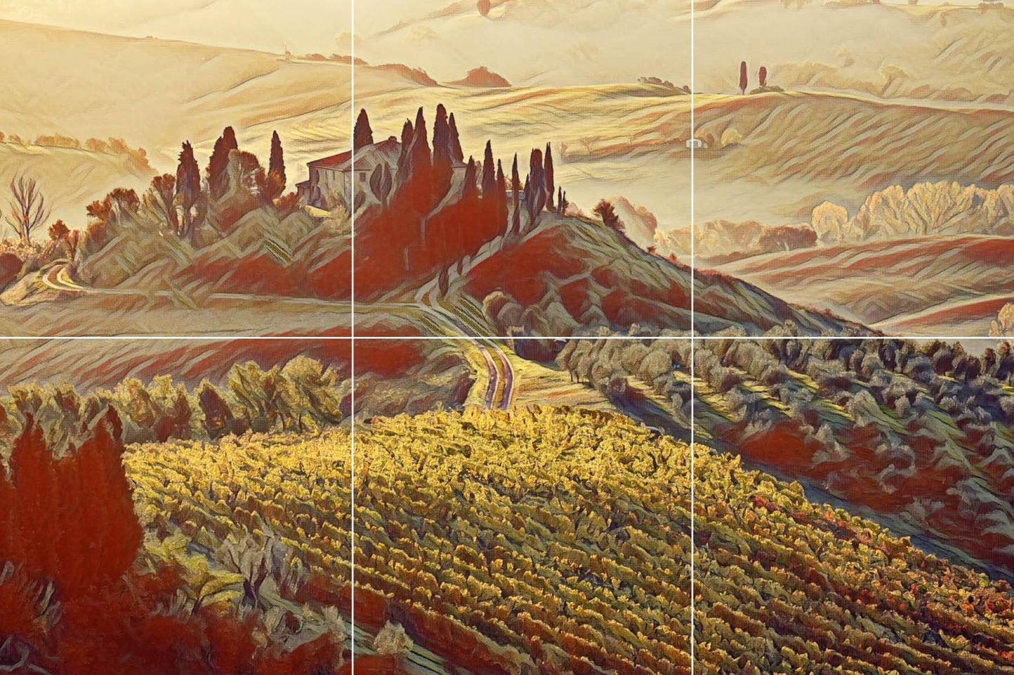 Tile Mural/Mosaic Ceramic Panel of Tuscany Vineyards - Italy - Italian Landscape Mural - Wall Art - Tuscany Mural - Tile Mosaic