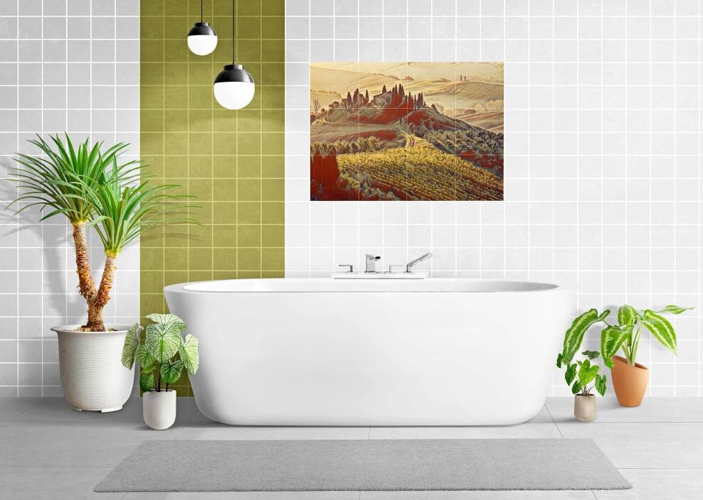 Tile Mural/Mosaic Ceramic Panel of Tuscany Vineyards - Italy - Italian Landscape Mural - Wall Art - Tuscany Mural - Tile Mosaic