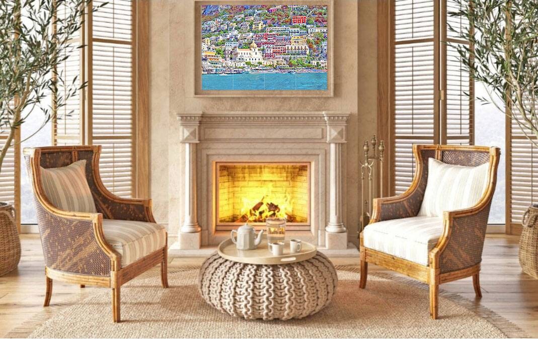 Tile Mural/Mosaic Ceramic Panel of Positano - Positano wall print - Positano Mural Tile - Gloss Tiles - Tile Mosaic - Bathroom tiles
