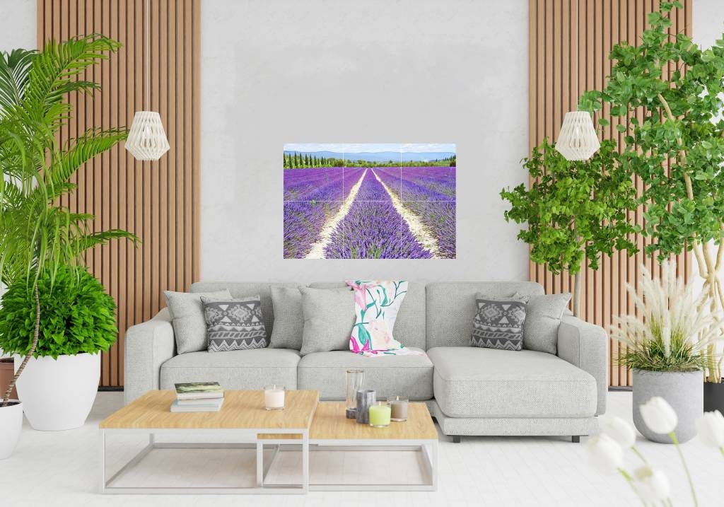 Tile Mural/Mosaic Ceramic Panel of a Lavender Field - Lavander wall print - Provence Art Print - Home Decor - Tile Mosaic - Bathroom tiles