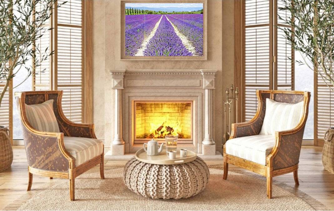 Tile Mural/Mosaic Ceramic Panel of a Lavender Field - Lavander wall print - Provence Art Print - Home Decor - Tile Mosaic - Bathroom tiles