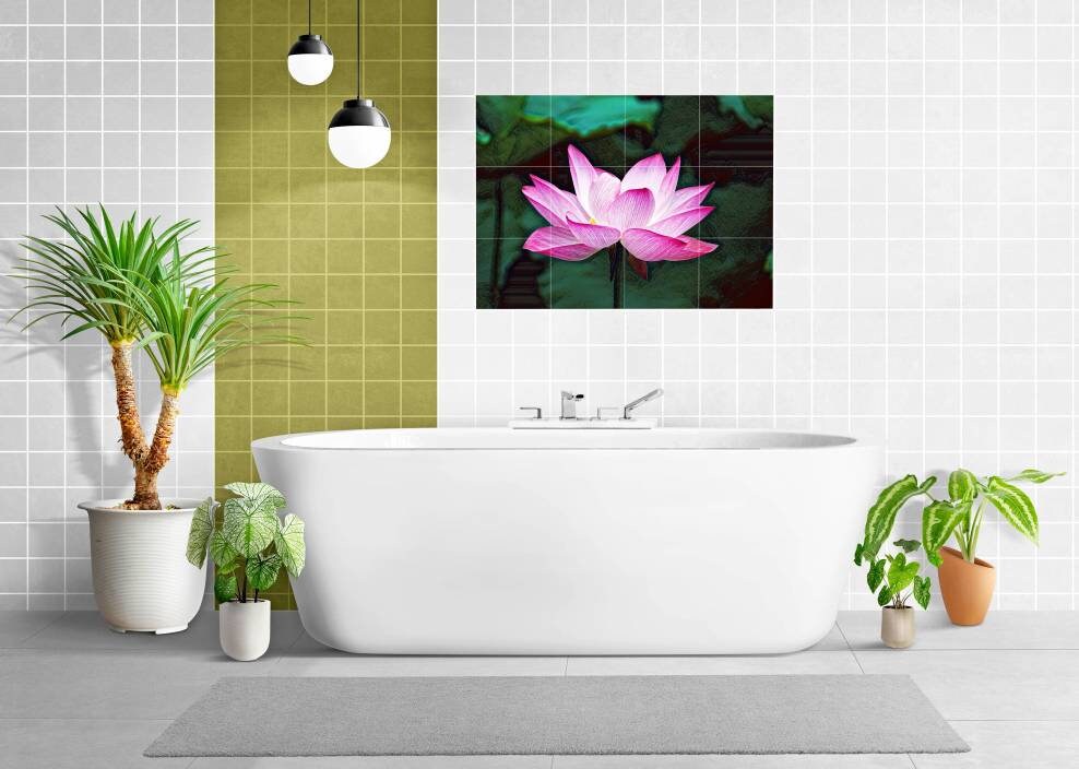 Tile Mural/Mosaic Ceramic Panel of a Lotus Flowers - Lotus wall print - Lotus Wall Art - Tile Mural - Gloss Tiles - Tile Mosaic