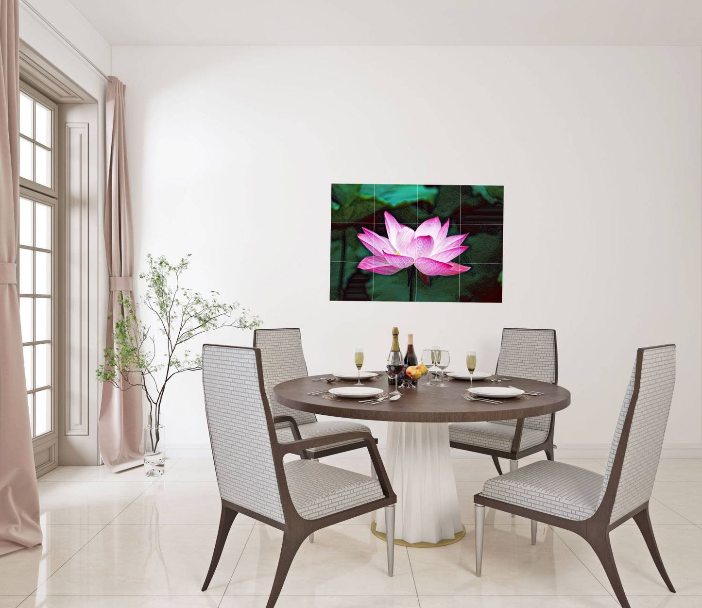 Tile Mural/Mosaic Ceramic Panel of a Lotus Flowers - Lotus wall print - Lotus Wall Art - Tile Mural - Gloss Tiles - Tile Mosaic