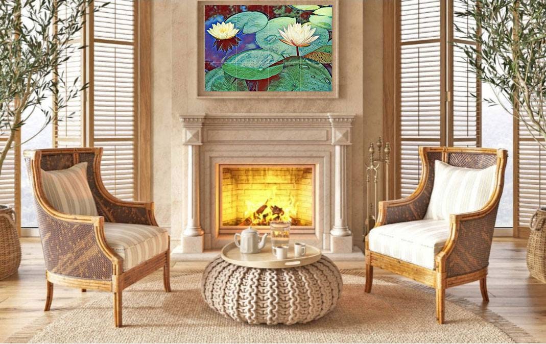 Tile Mural/Mosaic Ceramic Panel of Lotus Flowers - Lotus Flower Mural - Lotus Wall Art - Lotus Print - Tile Mural -Gloss Tiles -Tile Mosaic