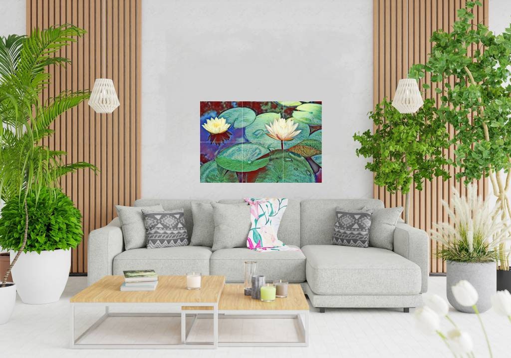 Tile Mural/Mosaic Ceramic Panel of Lotus Flowers - Lotus Flower Mural - Lotus Wall Art - Lotus Print - Tile Mural -Gloss Tiles -Tile Mosaic
