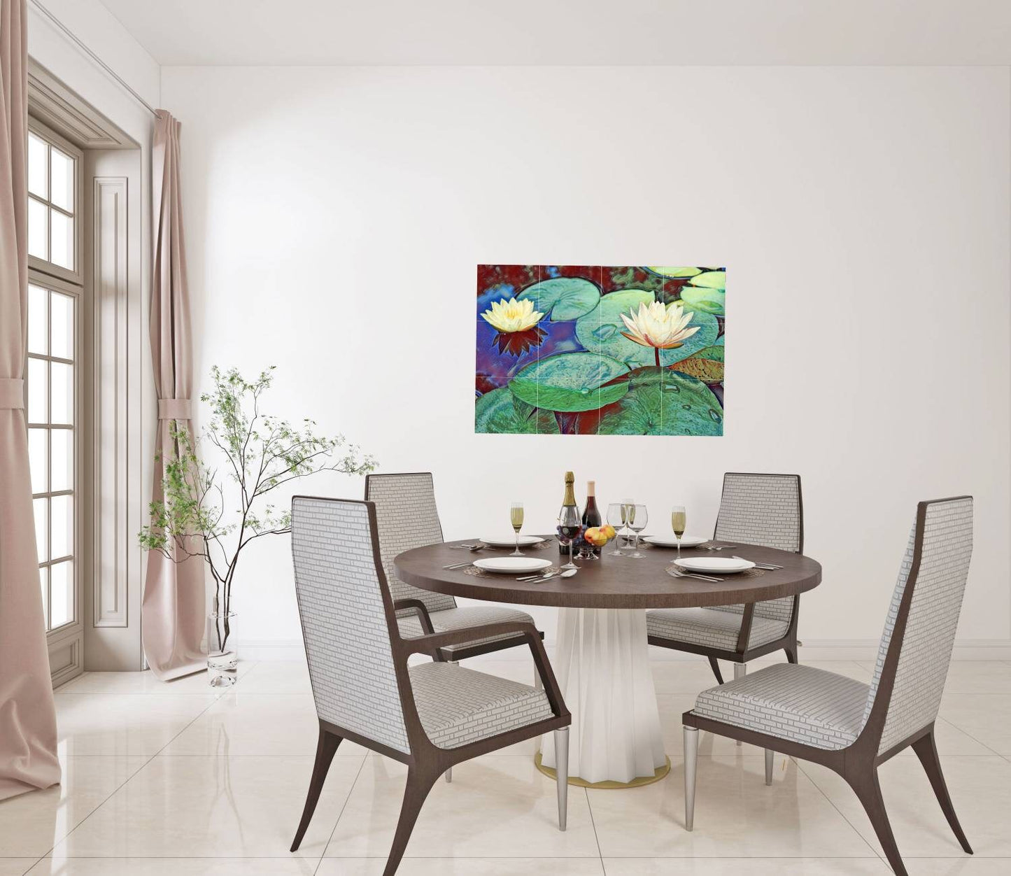 Tile Mural/Mosaic Ceramic Panel of Lotus Flowers - Lotus Flower Mural - Lotus Wall Art - Lotus Print - Tile Mural -Gloss Tiles -Tile Mosaic