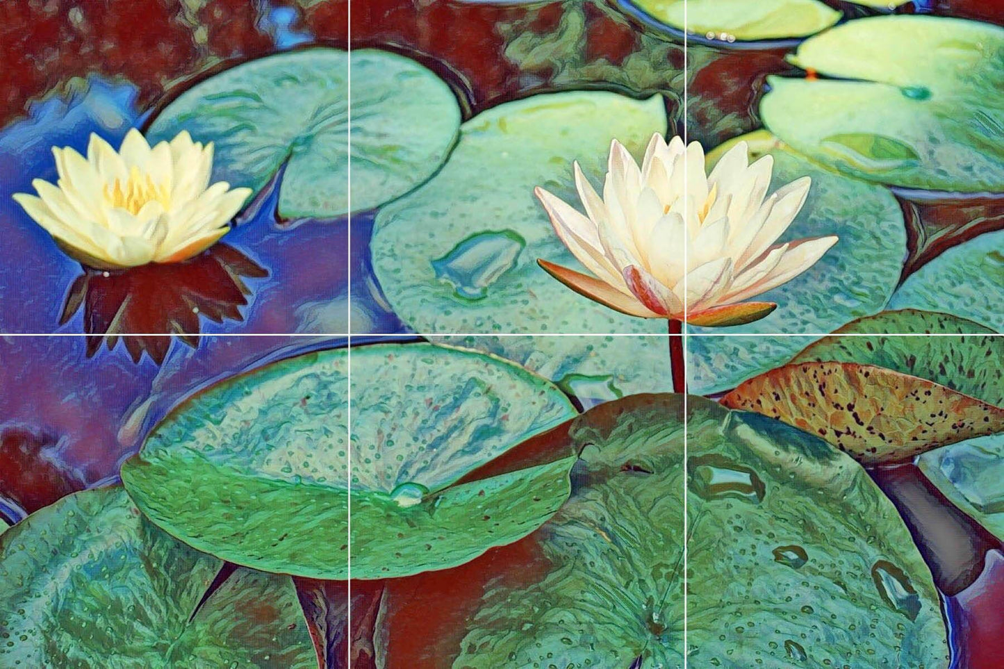 Tile Mural/Mosaic Ceramic Panel of Lotus Flowers - Lotus Flower Mural - Lotus Wall Art - Lotus Print - Tile Mural -Gloss Tiles -Tile Mosaic