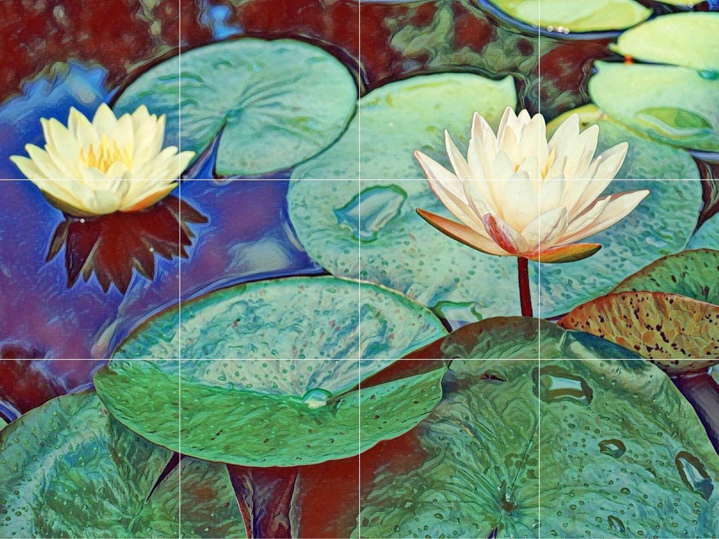 Tile Mural/Mosaic Ceramic Panel of Lotus Flowers - Lotus Flower Mural - Lotus Wall Art - Lotus Print - Tile Mural -Gloss Tiles -Tile Mosaic