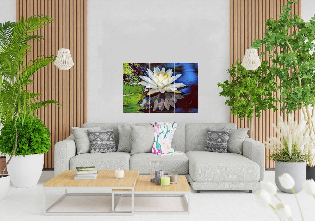 Tile Mural/Mosaic Ceramic Panel of Lotus Flowers - Lotus Flower Mural - Lotus Wall Art - Tile Mural - Gloss Tiles - Tile Mosaic