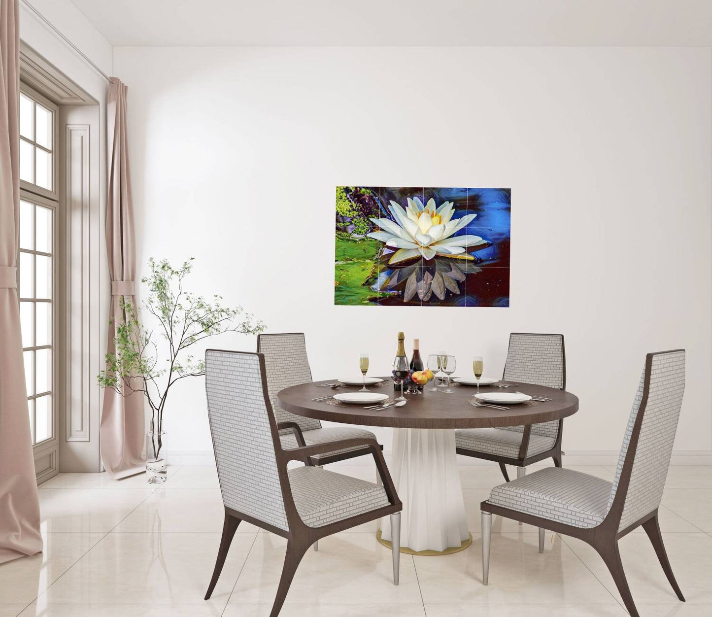 Tile Mural/Mosaic Ceramic Panel of Lotus Flowers - Lotus Flower Mural - Lotus Wall Art - Tile Mural - Gloss Tiles - Tile Mosaic