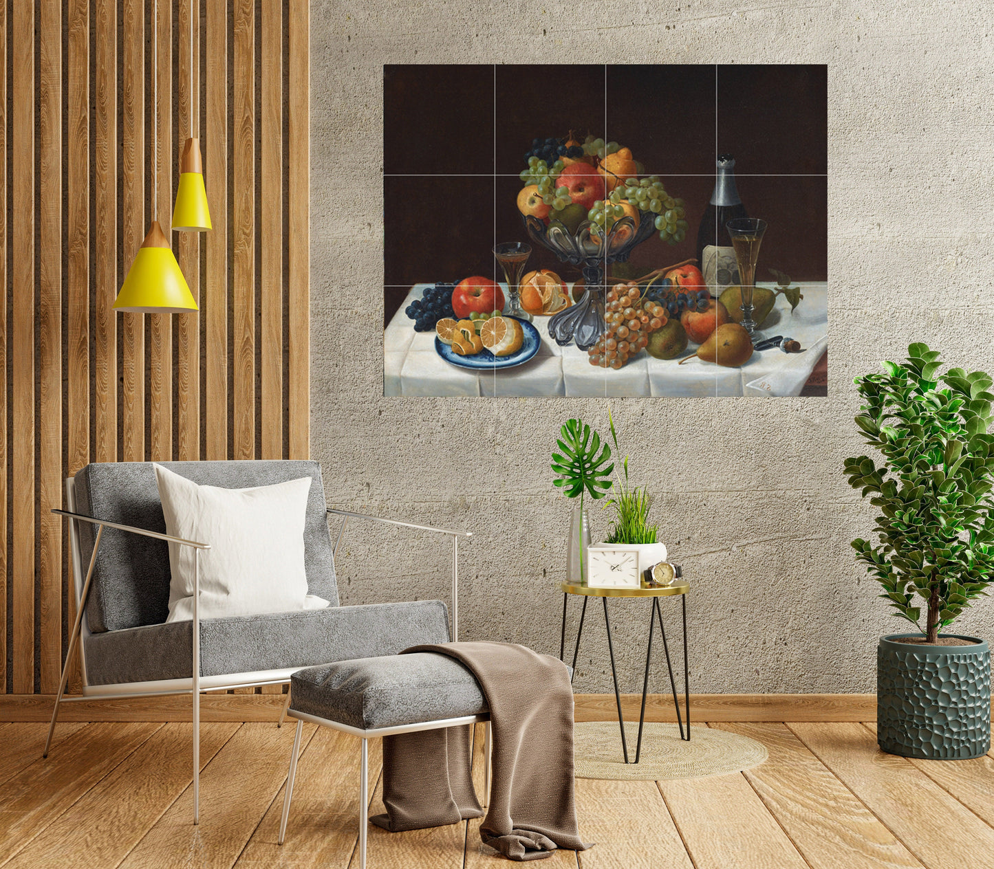Tile Mural/Mosaic Ceramic Panel Still life of Fruit with Champagne - Roesen print - Still life print -Tile Mural- Fruit print-Still life art