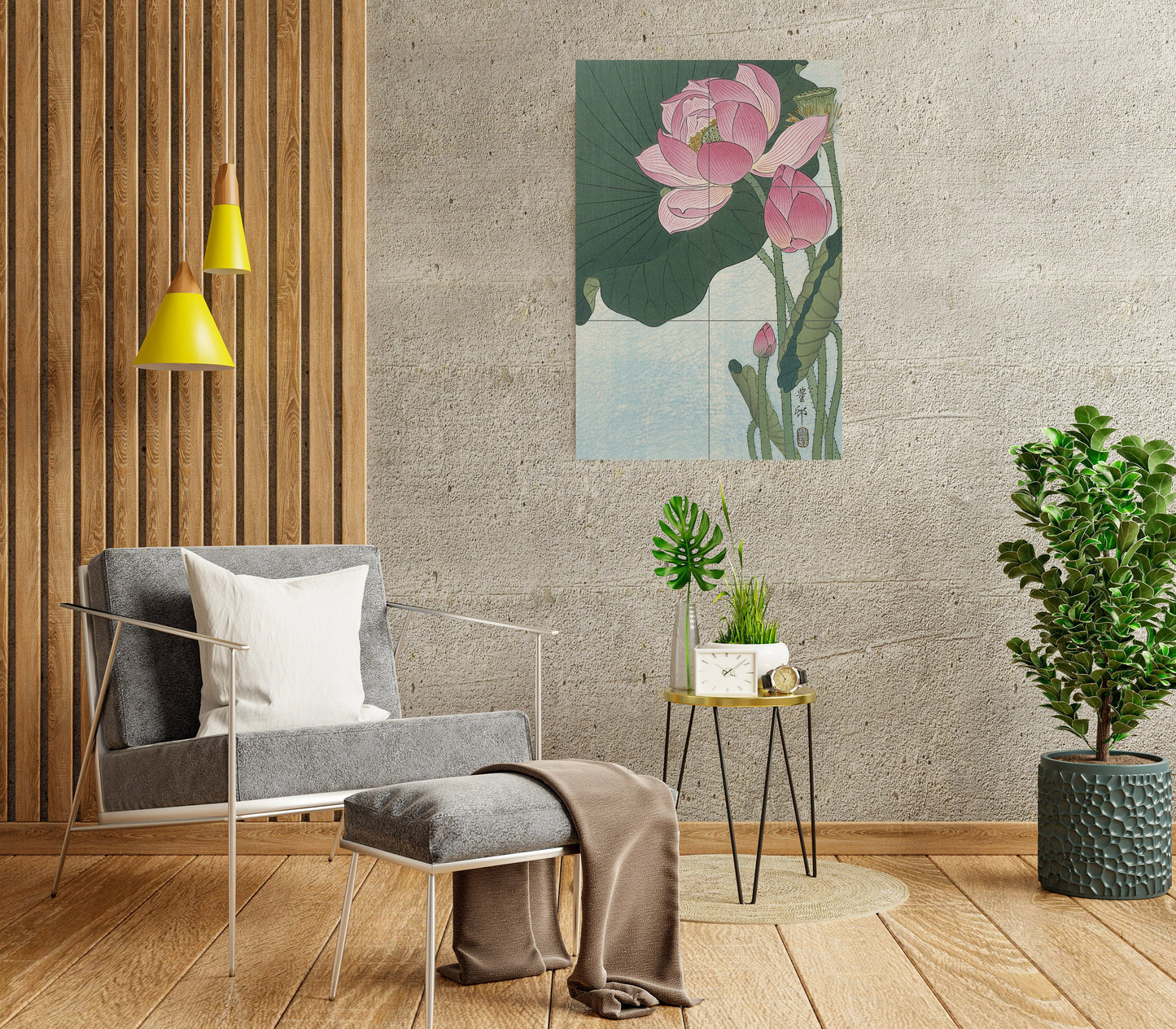 Tile Mural/Mosaic Ceramic Panel of a Blooming Lotus Flower - Japan wall print- Koson - Wall Nature Art -Tile Mural -Gloss Tiles -Tile Mosaic
