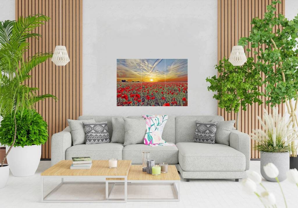 Tile Mural/Mosaic Ceramic Panel of a Poppy Field - Flower Mural - Poppy Wall Art - Tile Mural - Poppy Home Decor - Tile Mosaic