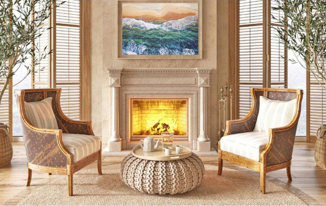 Tile Mural/Mosaic Ceramic Panel of Ocean Waves - Beach Mural - Ocean Waves Wall Mural - Ocean waves wall print - Home Decor - Tile Mosaic