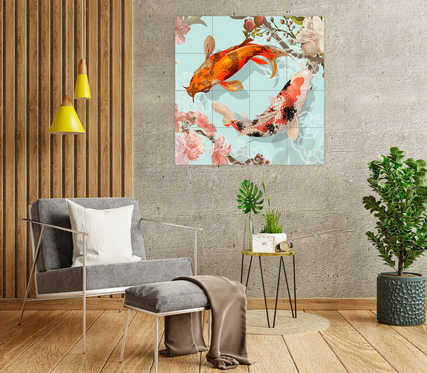 Tile Mural/Mosaic Ceramic Panel of Japanese Koi fish pond - Koi Fish print - Japanese Art - Tile Mural - Gloss Tiles - Koi Fish Art Mural