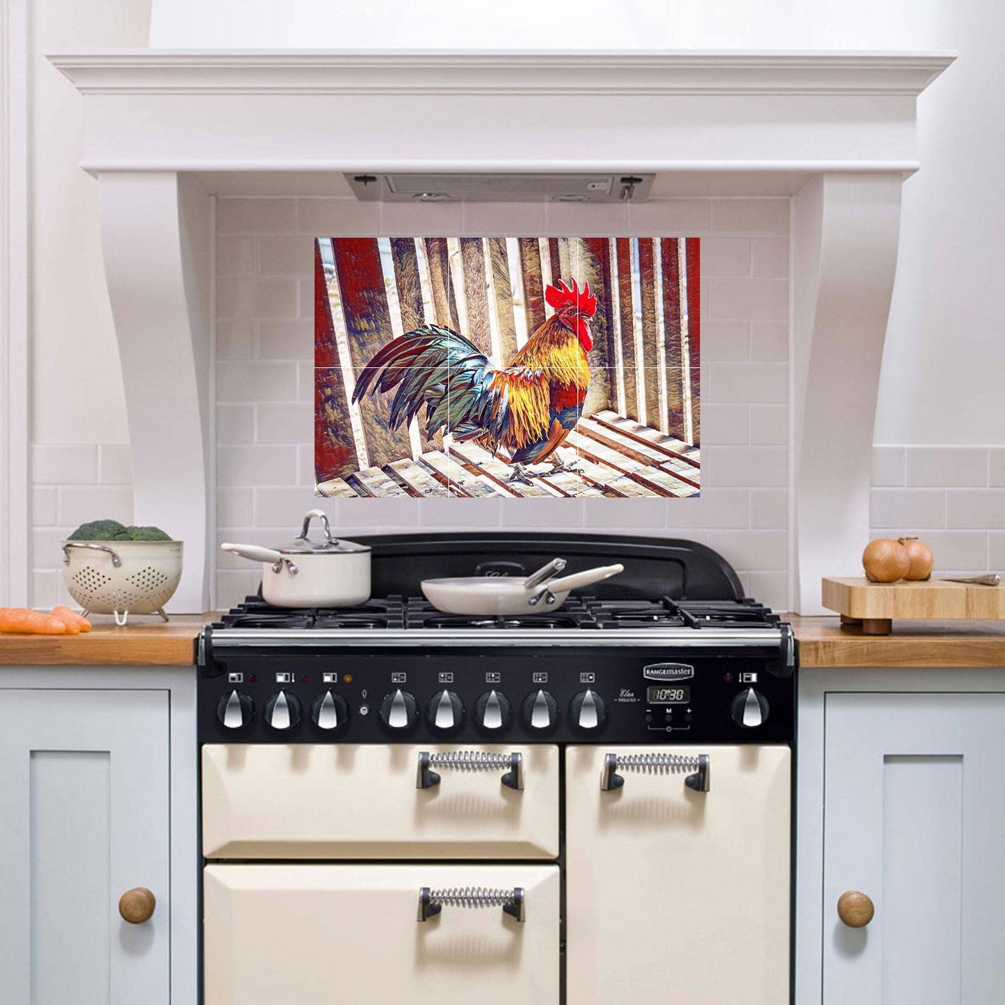 Tile Mural/Mosaic Ceramic Panel of a Rooster - Countryside Mural - Wall Nature Art - Rooster Mural - Tile Mural - Gloss Tiles - Tile Mosaic