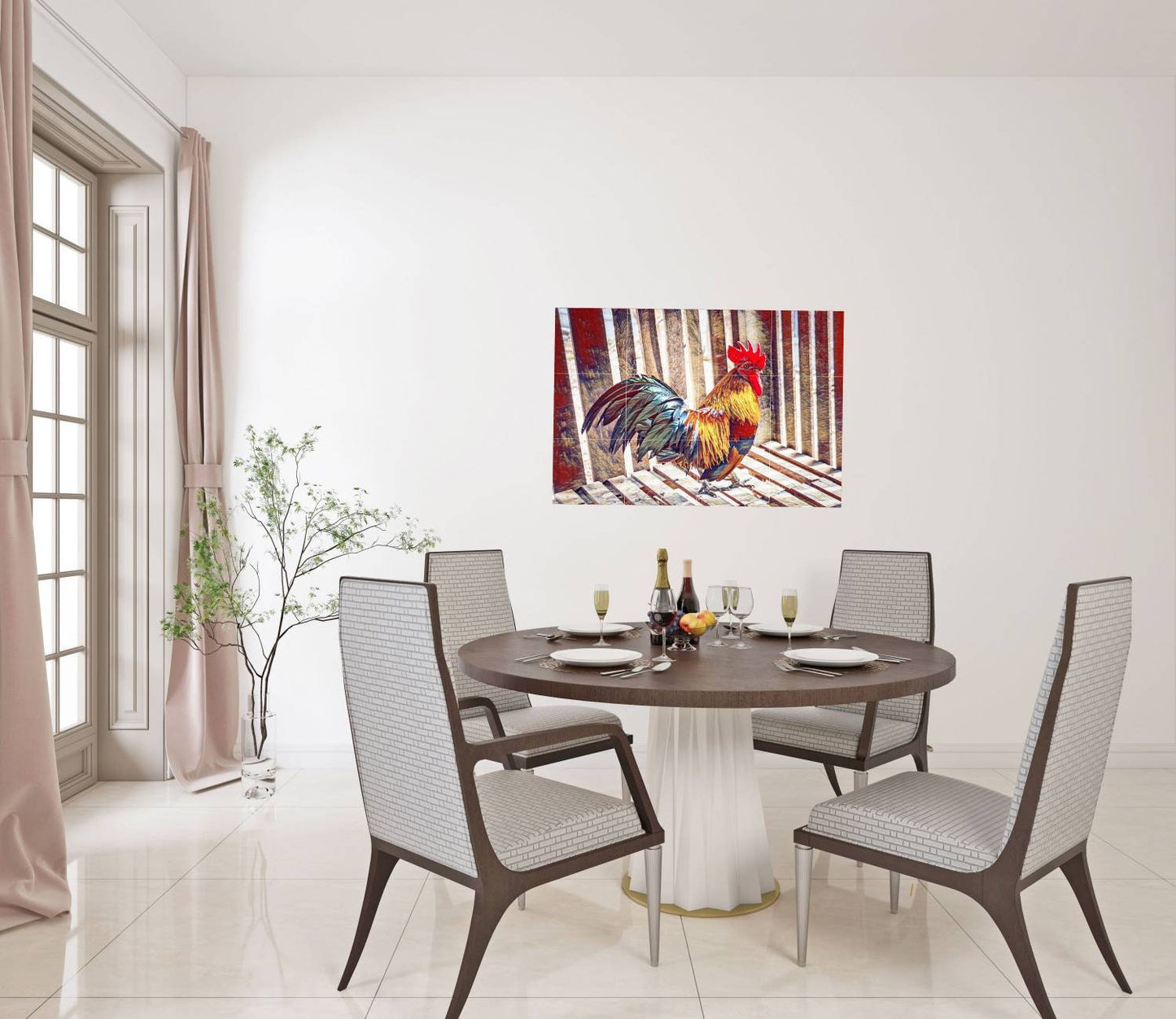 Tile Mural/Mosaic Ceramic Panel of a Rooster - Countryside Mural - Wall Nature Art - Rooster Mural - Tile Mural - Gloss Tiles - Tile Mosaic
