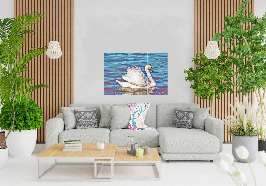 Tile Mural/Mosaic Ceramic Panel of Swan - Bird Mural - Swans Wall Decor - Swan Wall Art - Swan Tile Mural - Gloss Tiles - Tile Mosaic