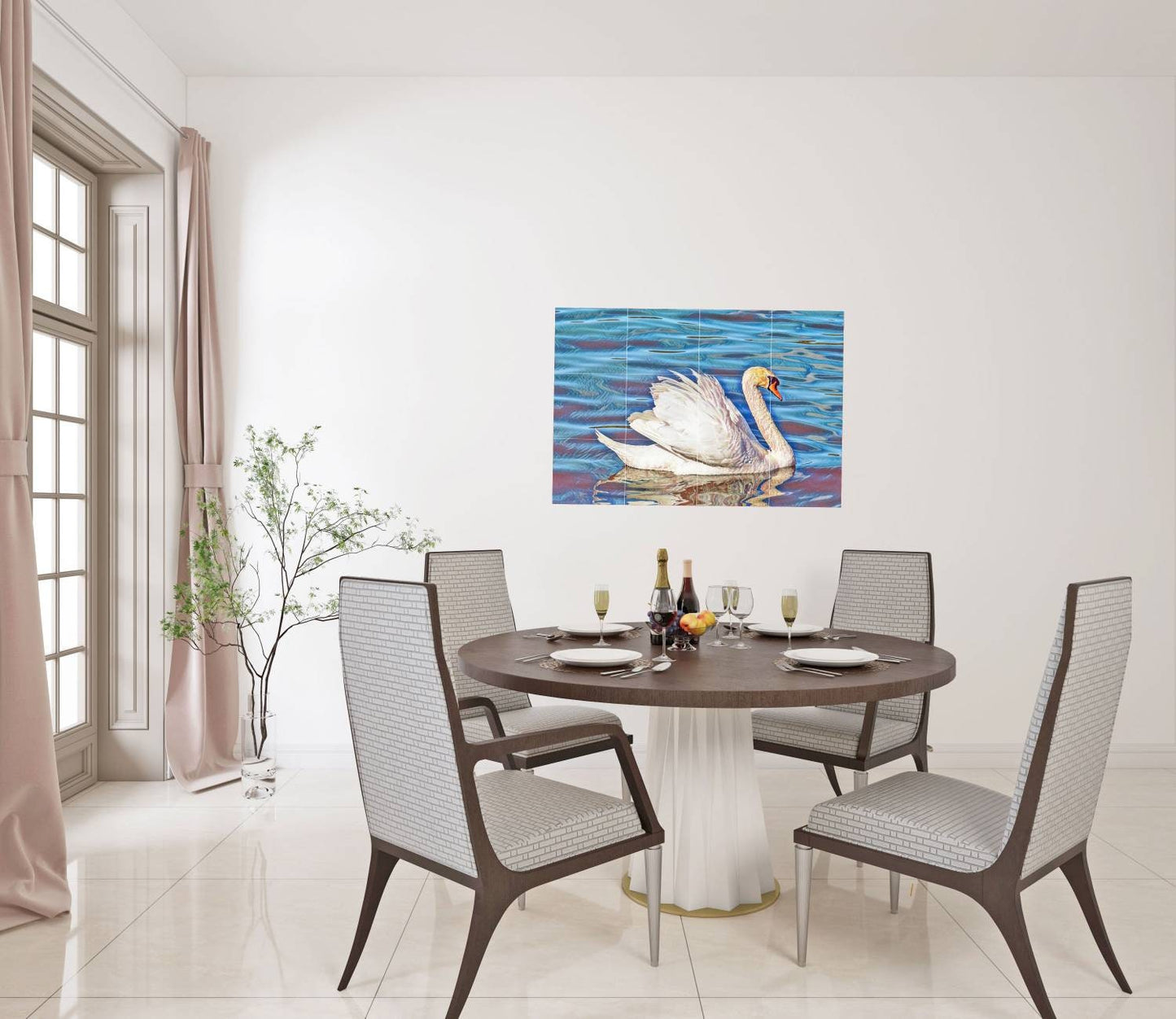 Tile Mural/Mosaic Ceramic Panel of Swan - Bird Mural - Swans Wall Decor - Swan Wall Art - Swan Tile Mural - Gloss Tiles - Tile Mosaic