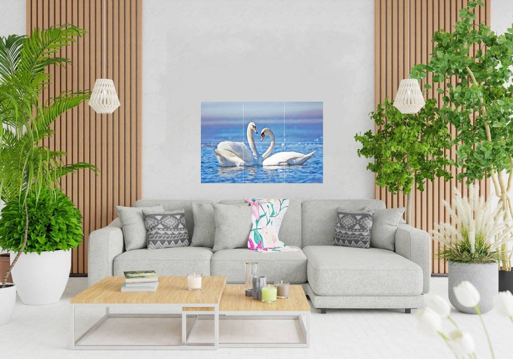 Tile Mural/Mosaic Ceramic Panel of Swan - Bird Mural - Swans Wall Decor - Swan Wall Art - Swan Tile Mural - Gloss Tiles - Tile Mosaic