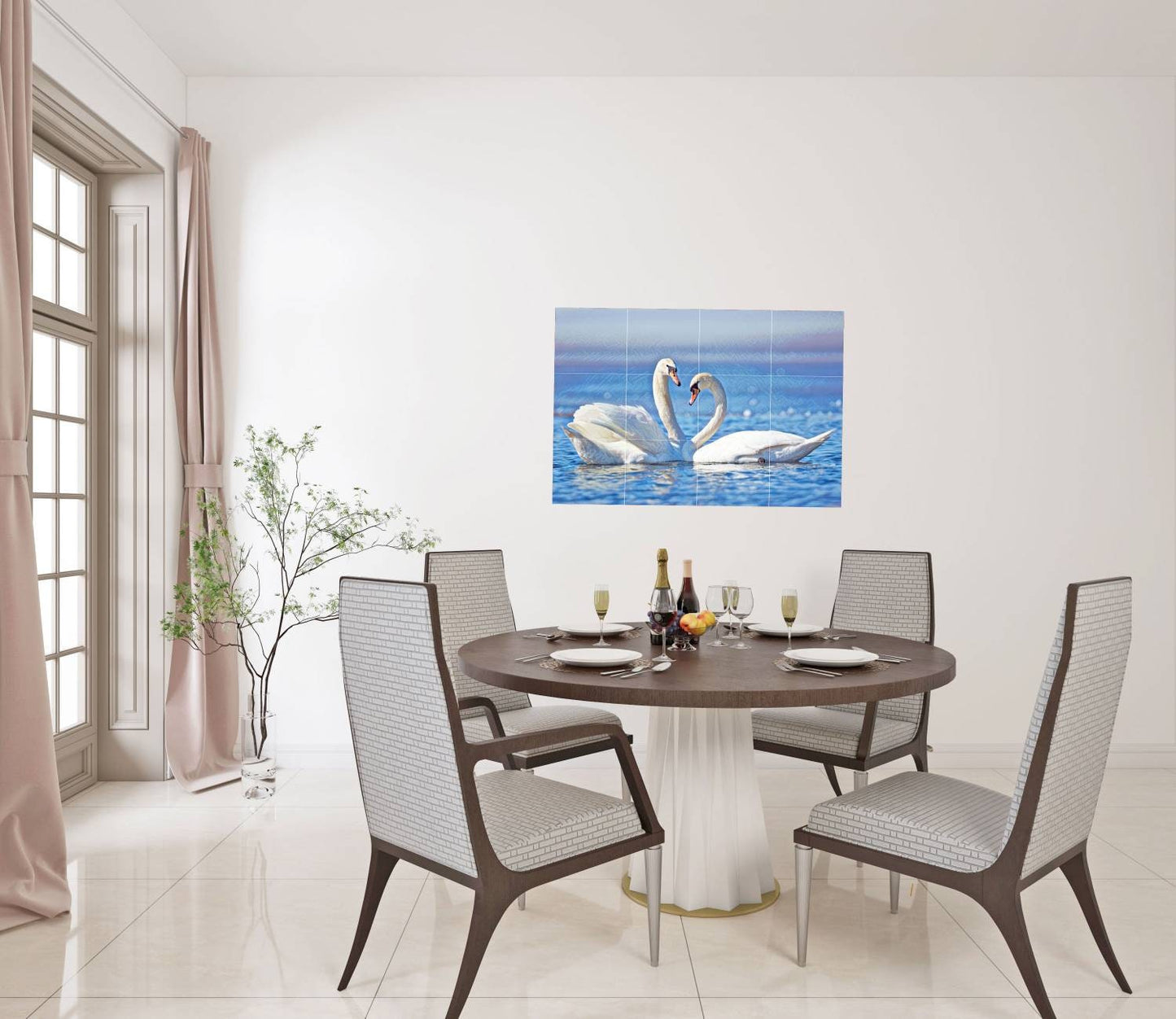 Tile Mural/Mosaic Ceramic Panel of Swan - Bird Mural - Swans Wall Decor - Swan Wall Art - Swan Tile Mural - Gloss Tiles - Tile Mosaic