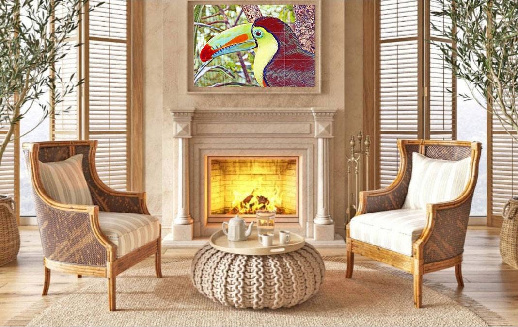 Tile Mural/Mosaic Ceramic Panel of a Toucan - Tropical Birds - Toucan Wall Art - Bird Mural - Tile Mural - Toucan wall print - Tile Mosaic