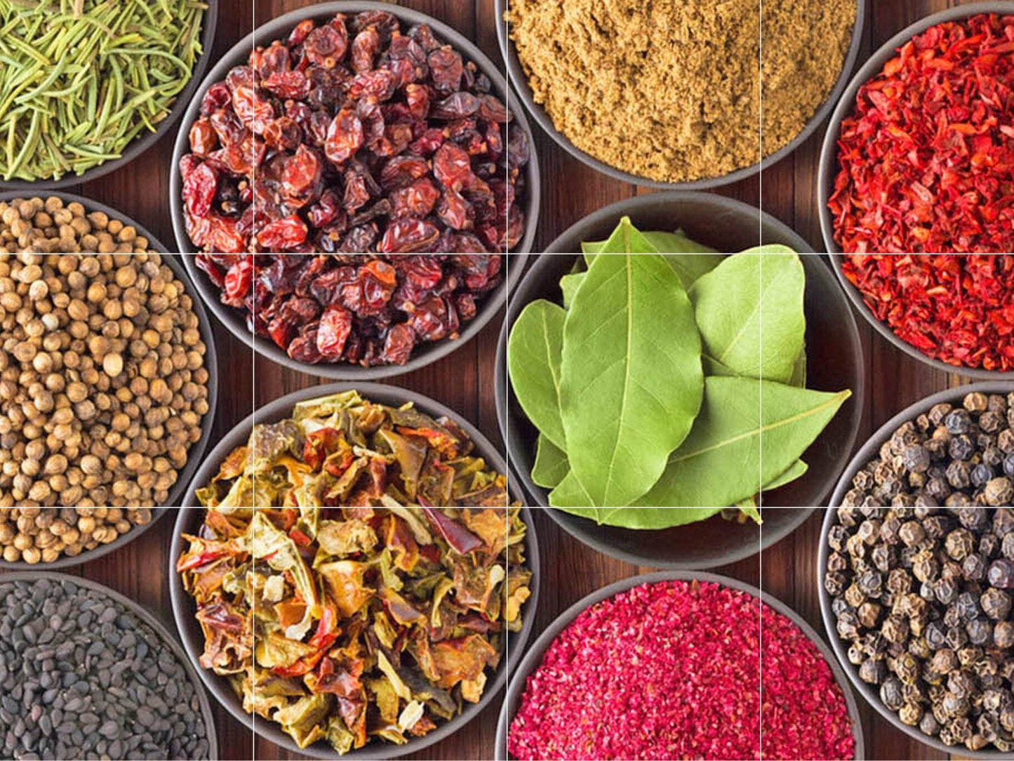 Tile Mural/Mosaic Ceramic Panel of Herbs and Spices - Spices Wall Art - Kitchen Backsplash Tiles - Herbs Print - Gloss Tiles -Tile Mosaic