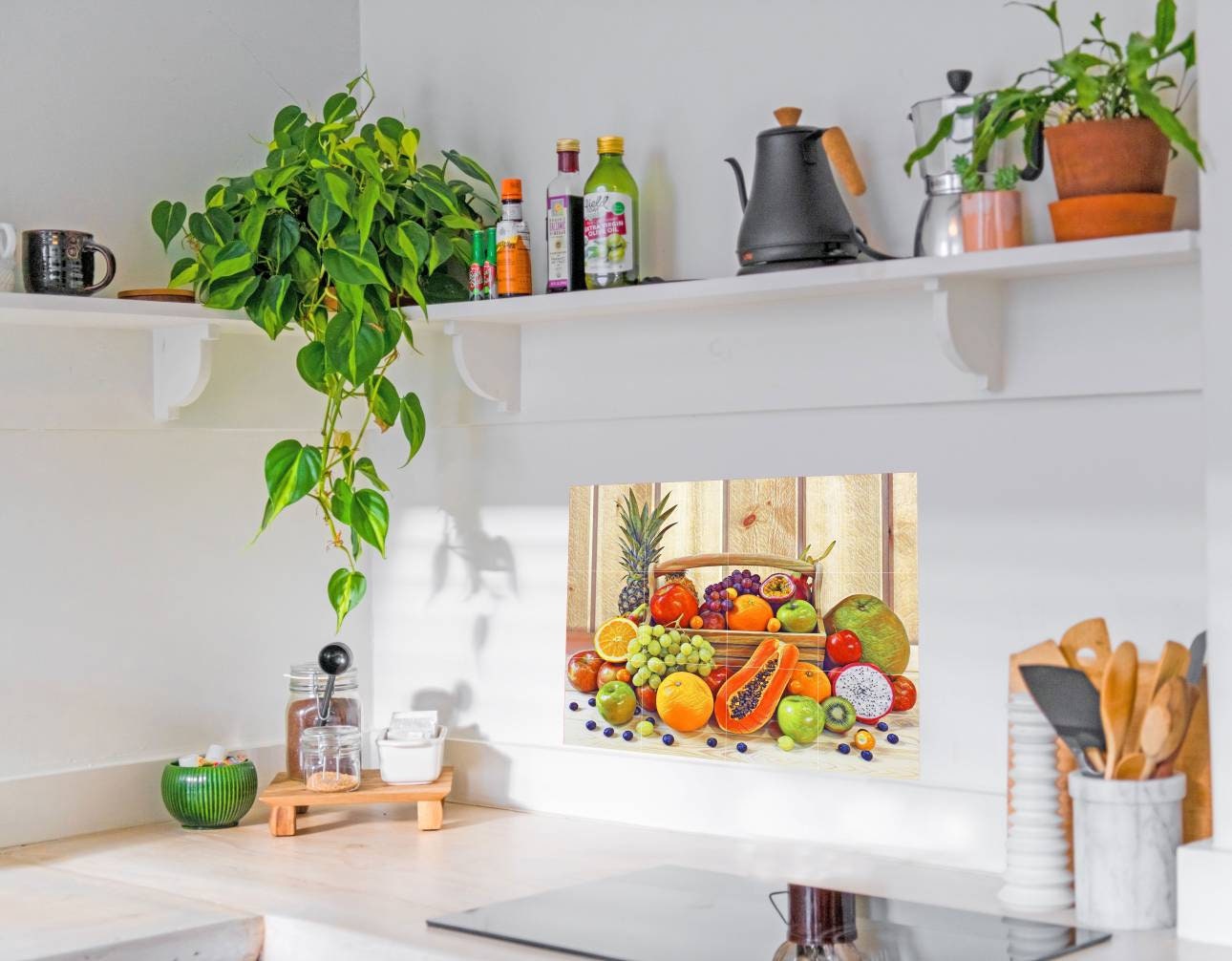 Tile Mural/Mosaic Ceramic Panel of a Fruit Basket -Fruit art -Kitchen Backsplash Tiles -Kitchen Mural -Fruit Print -Gloss Tiles -Tile Mosaic