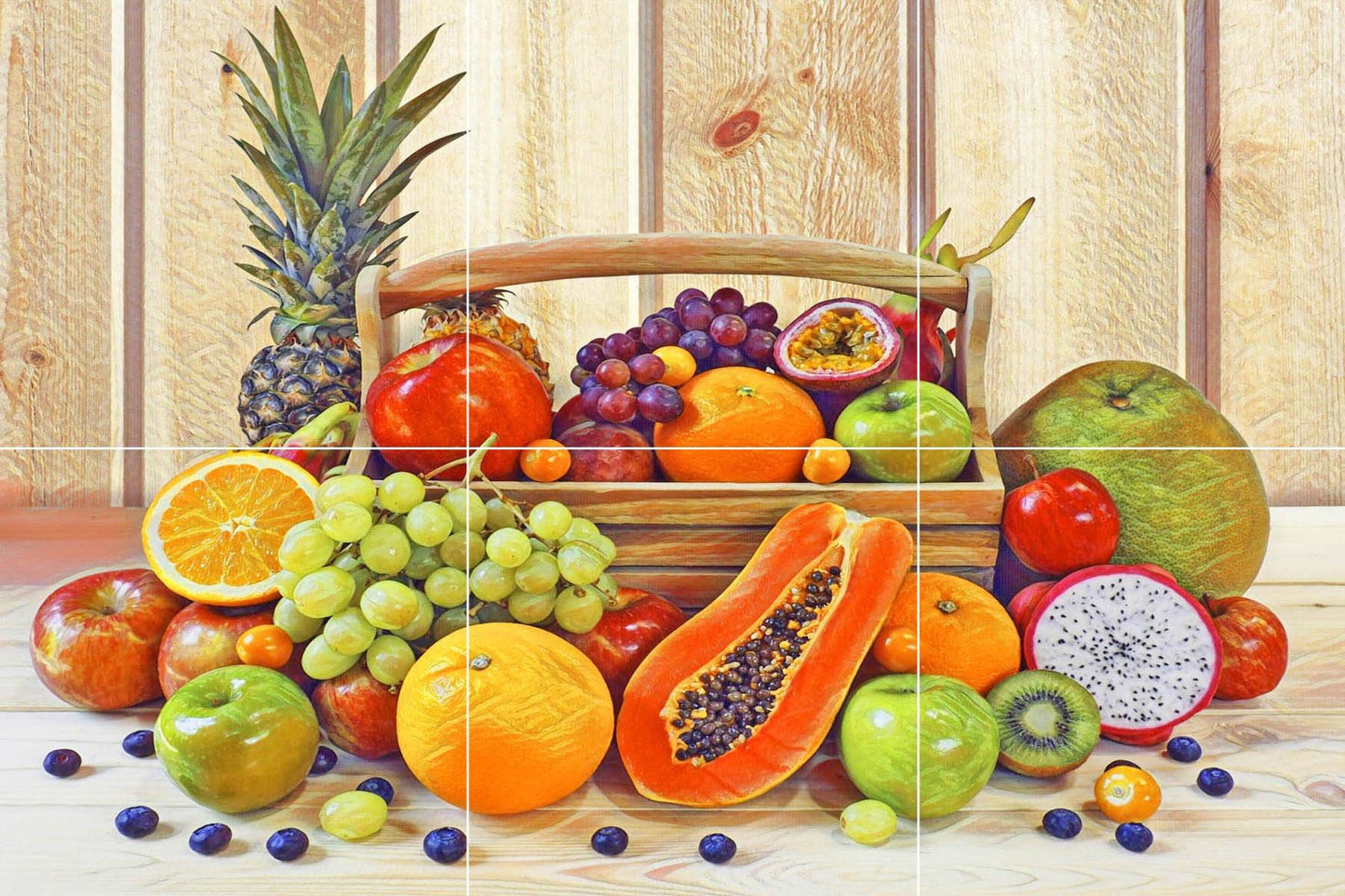 Tile Mural/Mosaic Ceramic Panel of a Fruit Basket -Fruit art -Kitchen Backsplash Tiles -Kitchen Mural -Fruit Print -Gloss Tiles -Tile Mosaic