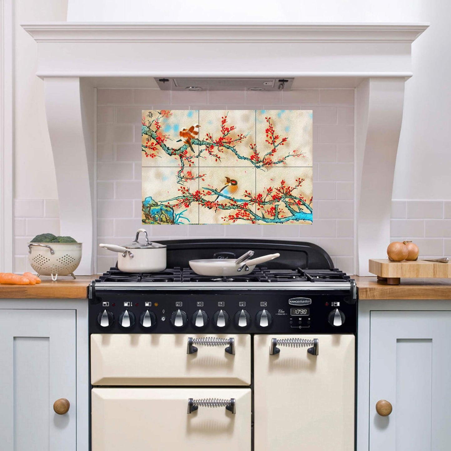 Tile Mural/Mosaic Ceramic Panel of Japanese Birds and Blossoms - Colourful Wall Nature Art - Tile Mural - Gloss Tiles - Tile Mosaic
